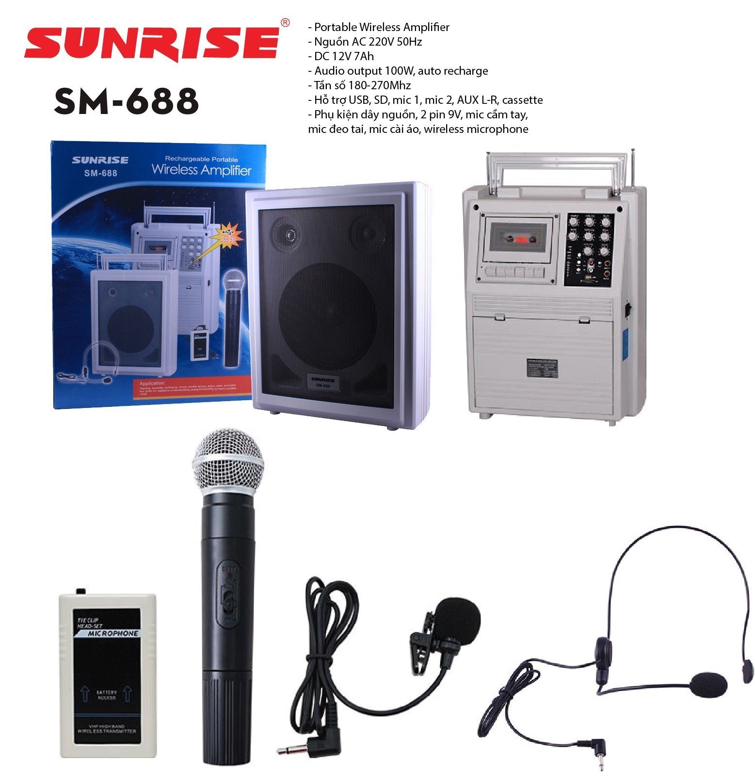 Máy Trợ Giảng Xách Tay Sunrise SM-688 sử dụng để giảng dạy, hội họp, phát biểu, thuyết trình, phát thanh