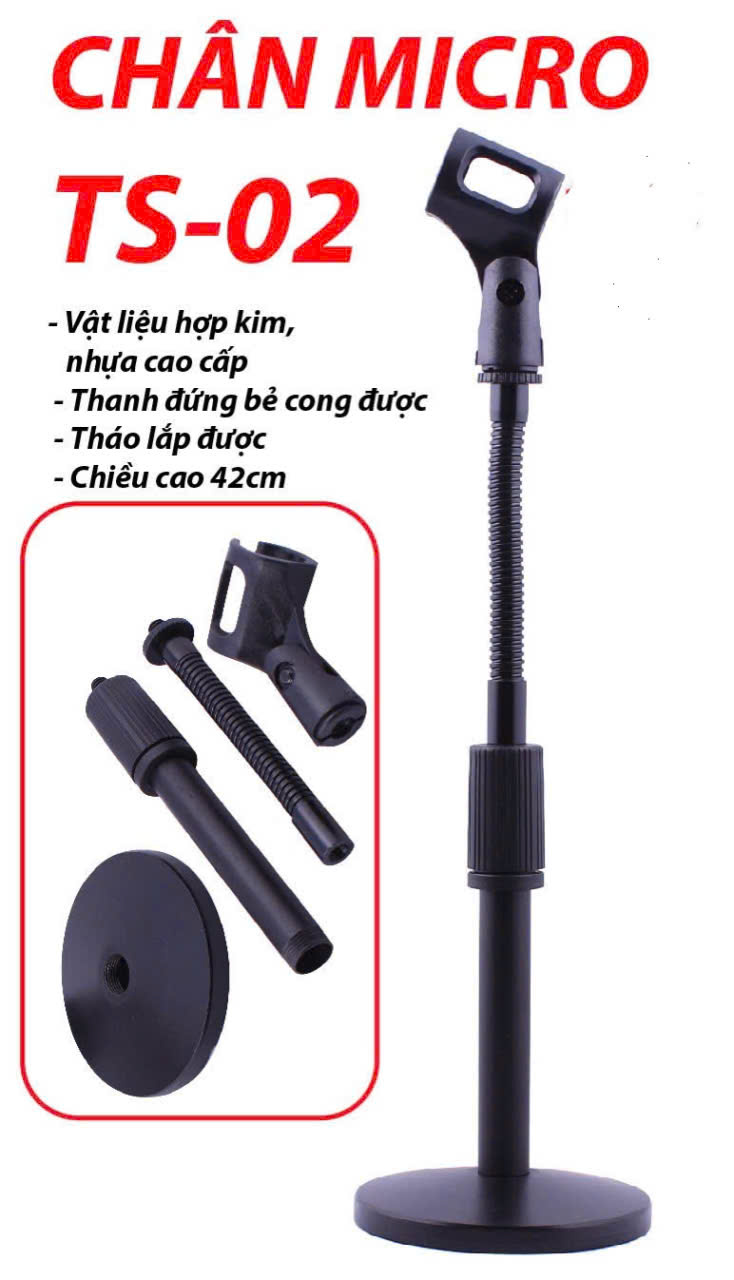 Chân micro để bàn cao cấp TS-02 làm bằng kim loại dẻo uốn cong đa hướng chỉnh độ cao