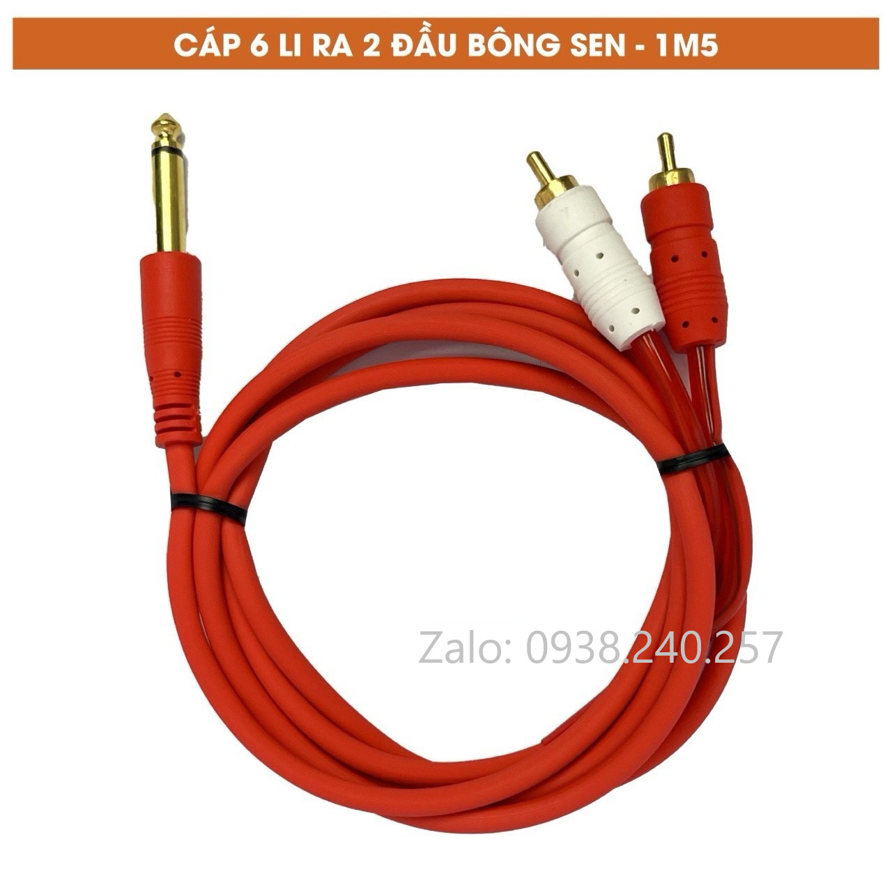 Dây cáp âm thanh 6 li 6.5 ra 2 đầu RCA (bông sen) dài 1.5m , Dây Cáp tín hiệu AV