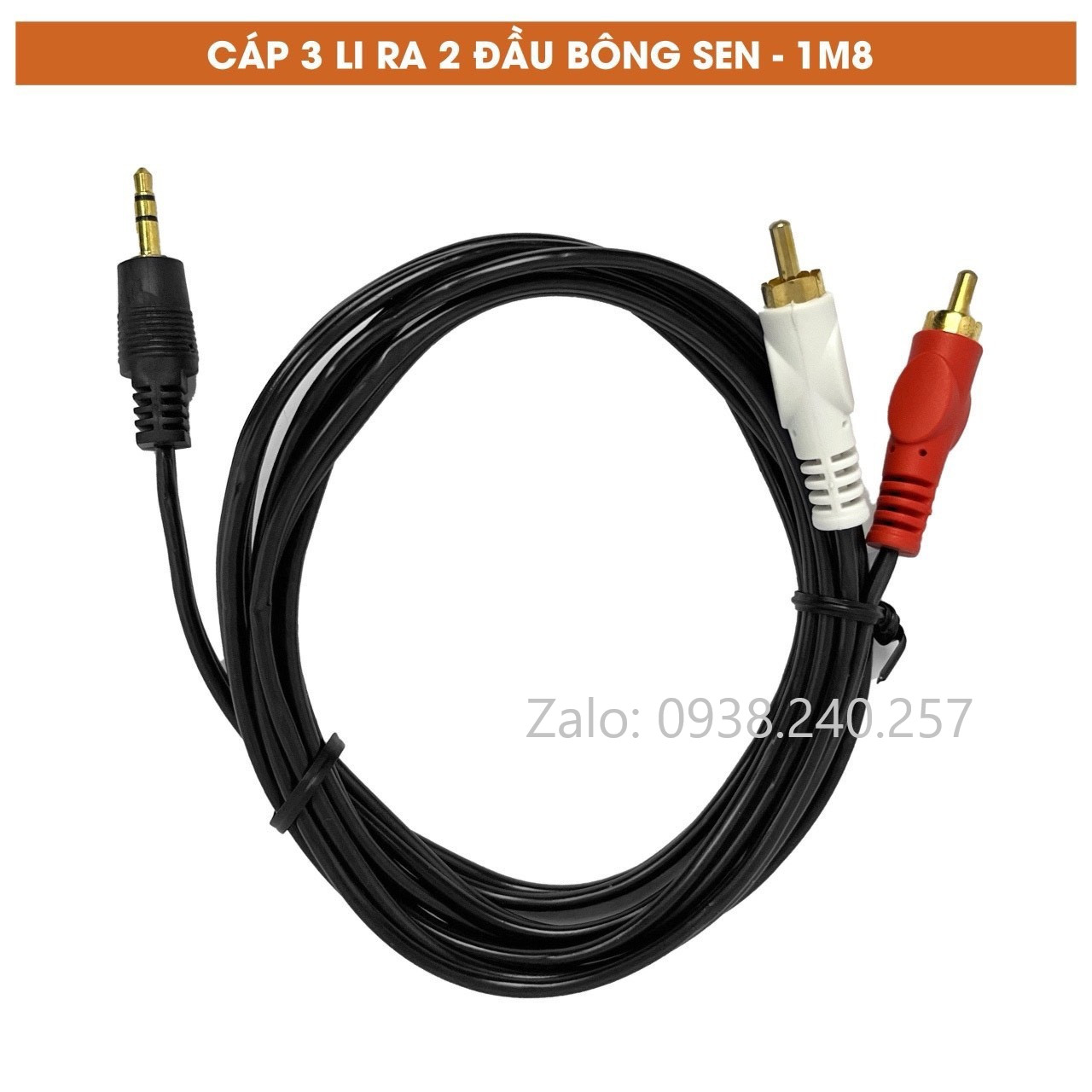 Dây cáp âm thanh 3 li 3.5 ra 2 đầu RCA (bông sen) dài 1.8m , Dây Cáp tín hiệu AV