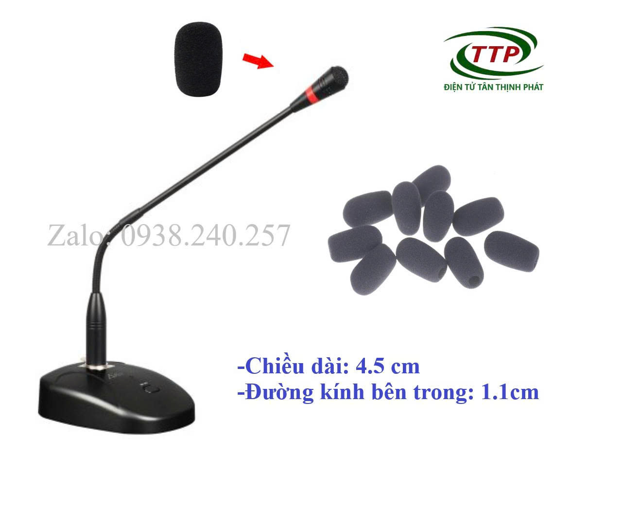 Bông lọc micro hội nghị, cổ ngỗng lớn cao 4.5 cm