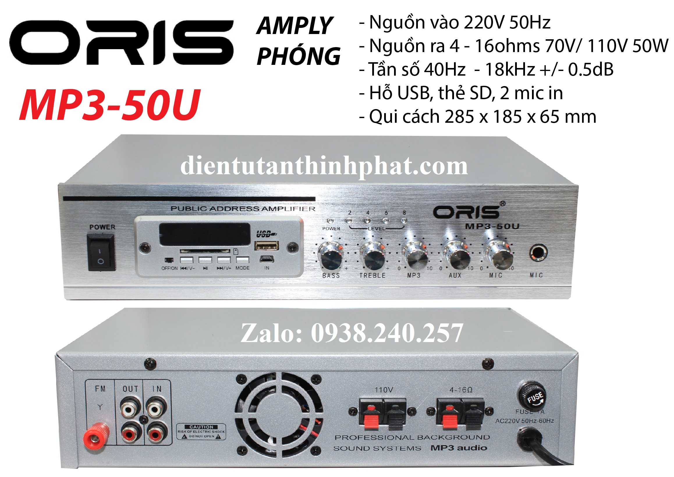 Amply phóng oris MP3-50U công suất 50w