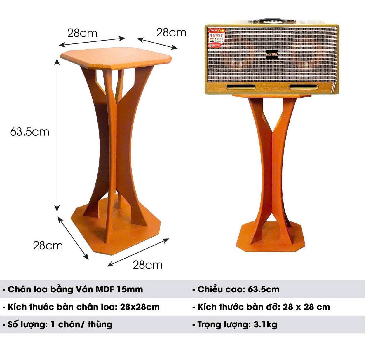 Chân để loa, kệ để loa cao 63.5 cm cao cấp bằng ván MDF 15mm