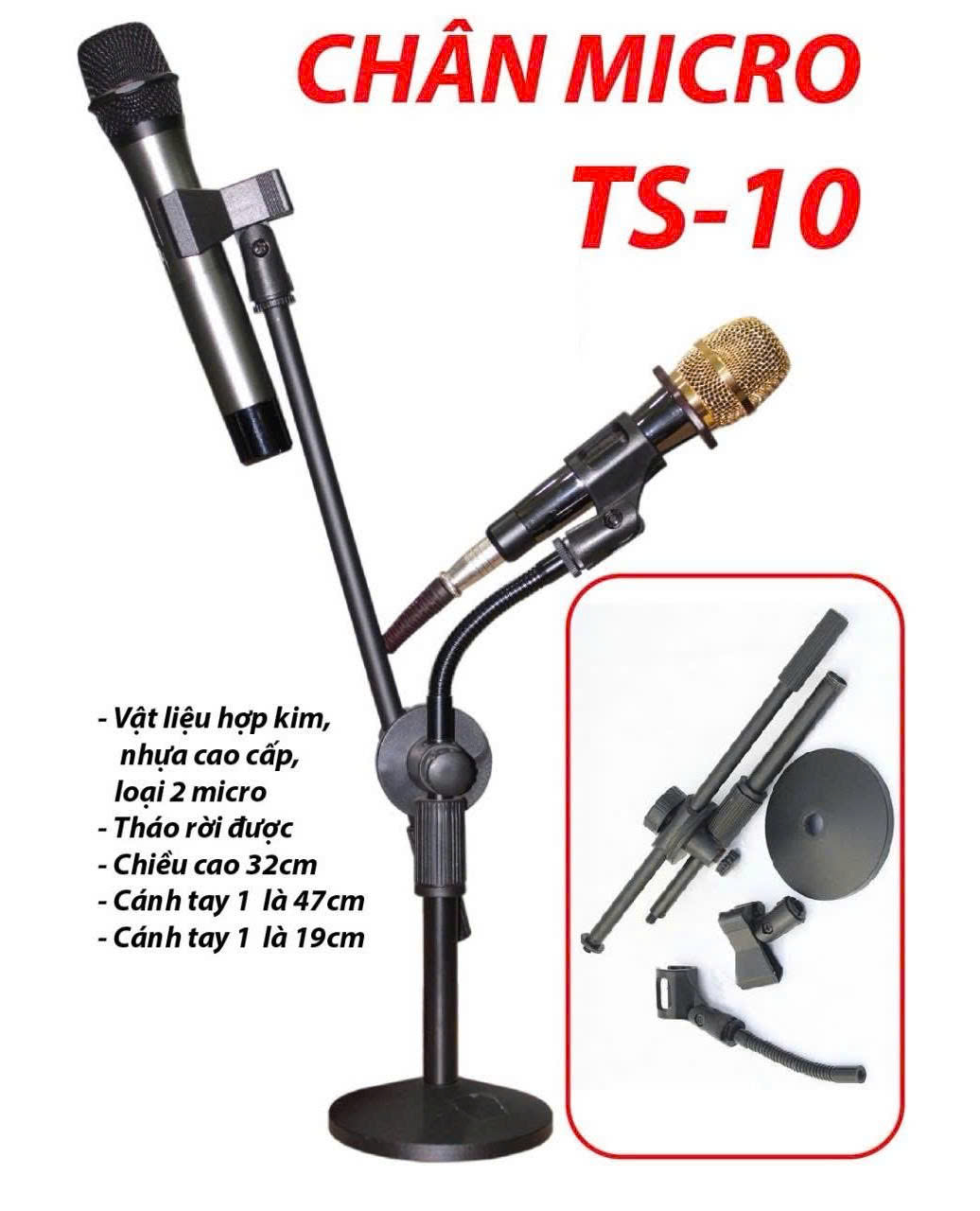 Chân micro để bàn TS-10, Giá đỡ mic bằng kim loại chắn chắn dùng cho các cuộc họp, bài giảng video trò chuyện