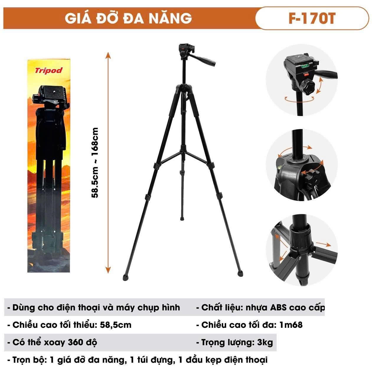 Gía đỡ đa năng F-170T dùng cho điện thoại và máy chụp ảnh chất liệu nhựa ABS cao cấp