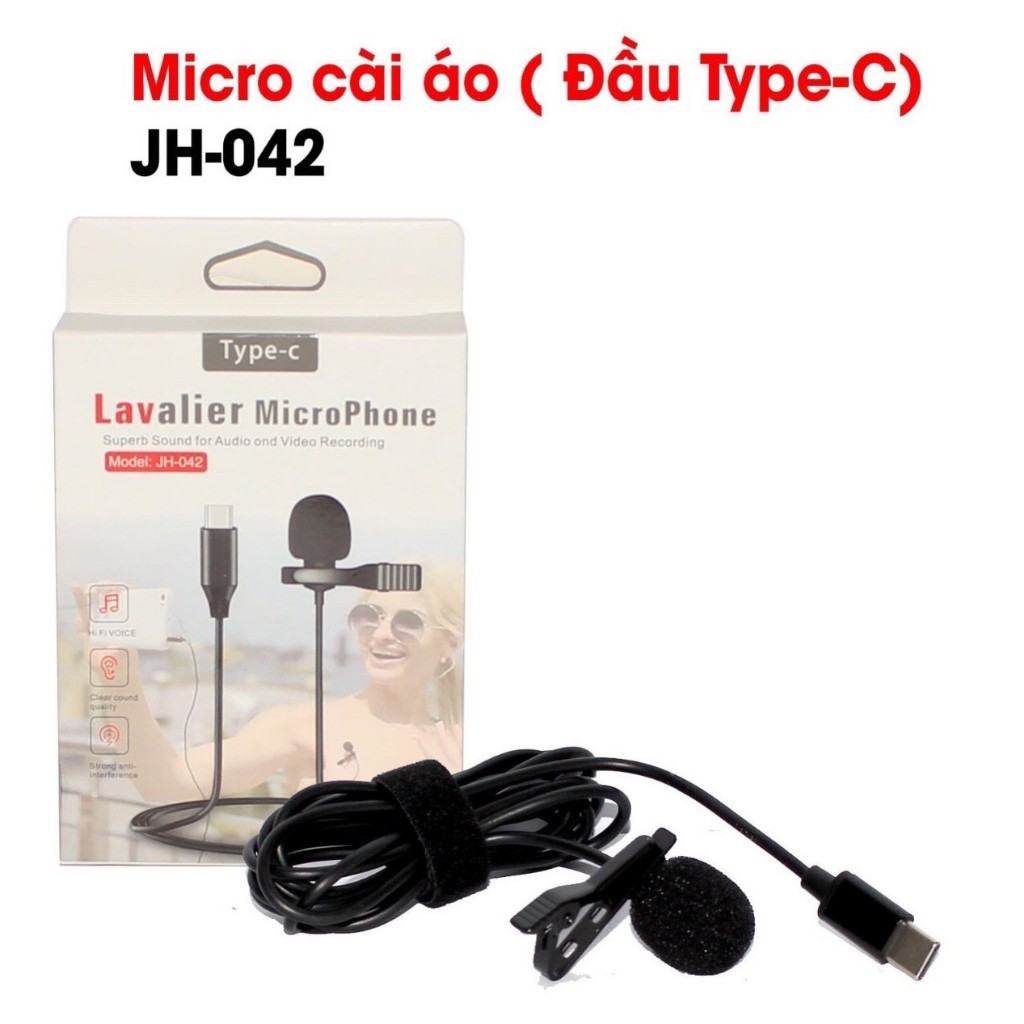 Micro cài áo JH-042 dùng thu âm rõ nét, phát trực tiếp đầu cắm TYPE-C