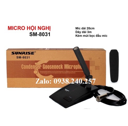 Micro hội nghị có dây Sunrise SM-8031, Micro cổ ngỗng chất lượng cao, lọc âm tốt, âm thanh trung thực
