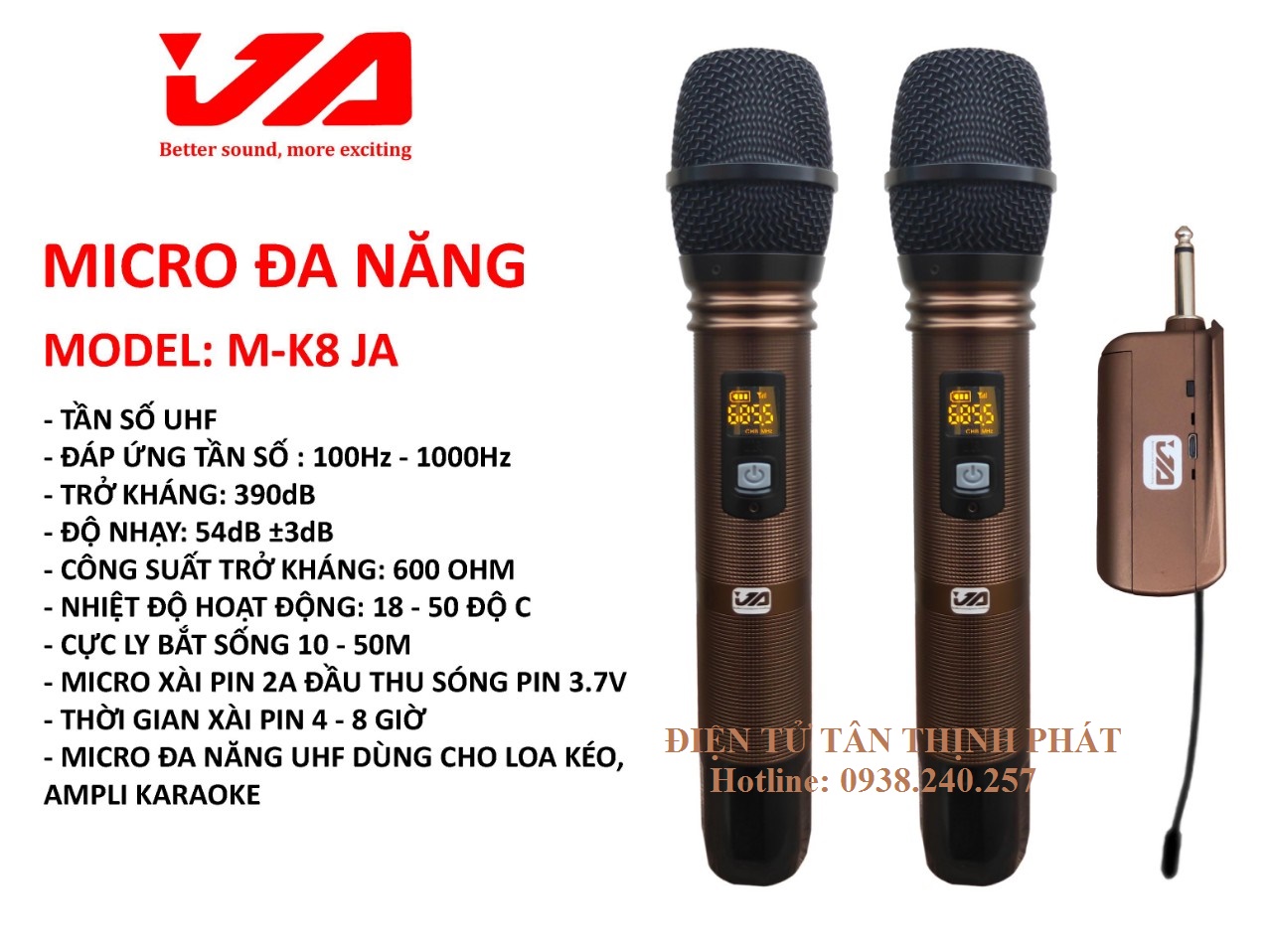 Micro karaoke không dây đa năng JA M-K8 dùng cho loa kẹo kéo, amply