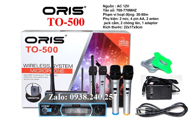 Micro karaoke không dây oris TO-500 phạm vi hoạt động lên đến 50m, sử dụng sóng UHF hàng chất lượng cao