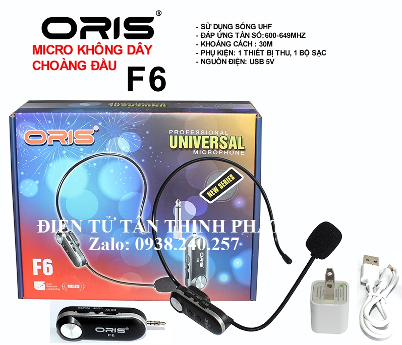 Micro karaoke livestream cài áo ORIS F6, Mic choàng đầu với khả năng bắt âm chính xác, âm thanh trung thực, lọc âm tốt