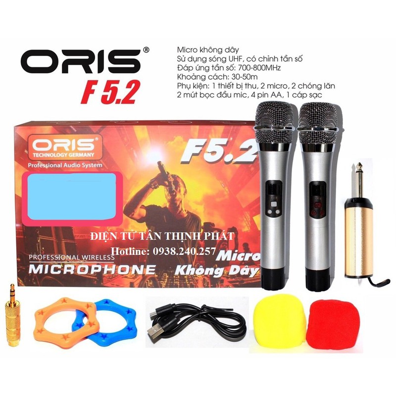 Micro không dây đa năng oris F5.2 chuyên dùng loa kẹo kéo, amply