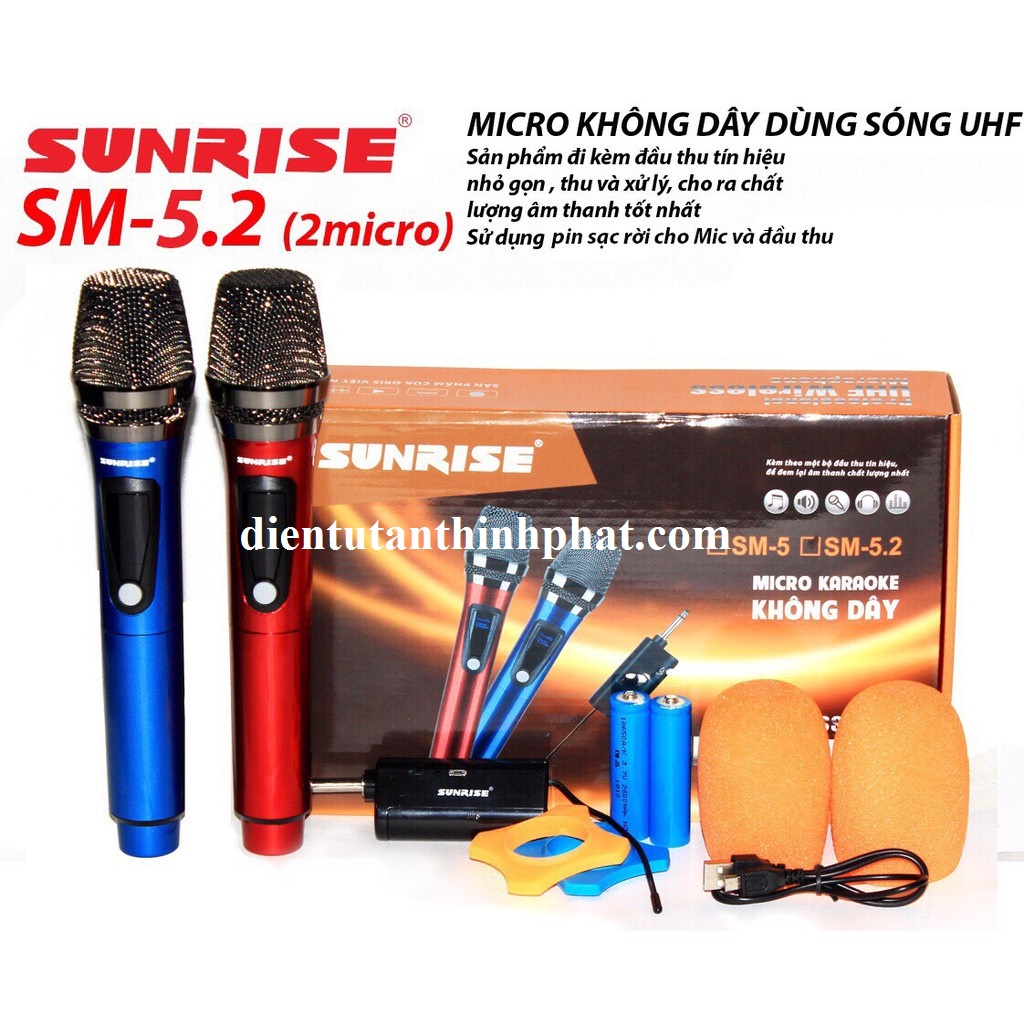 Micro không dây sunrise sm-5.2 dong 2 micro đa năng sử dụng cho loa kéo, amply...