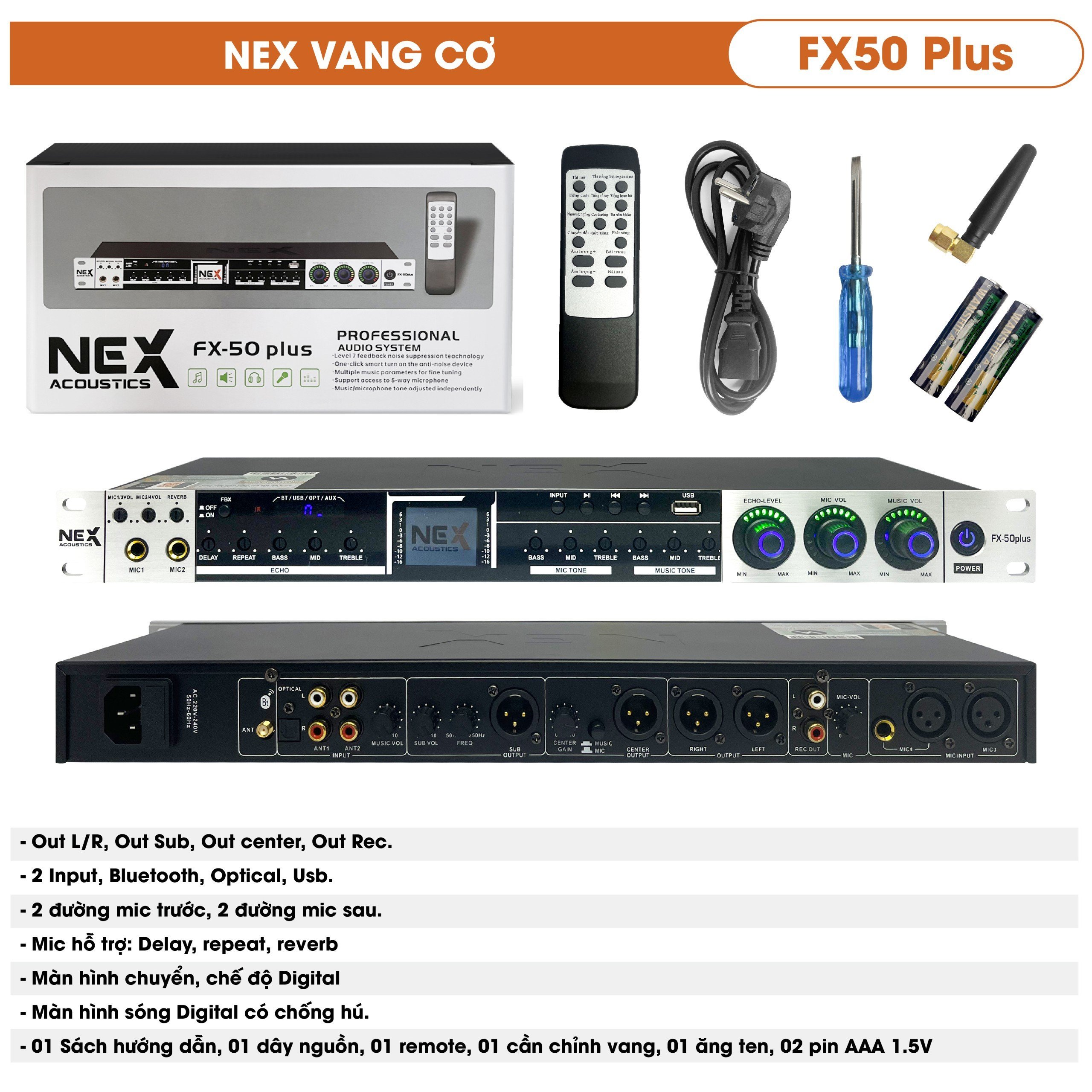 Vang cơ Nex FX50 Plus có Bluetooth và usb chống hú tốt kèm remote
