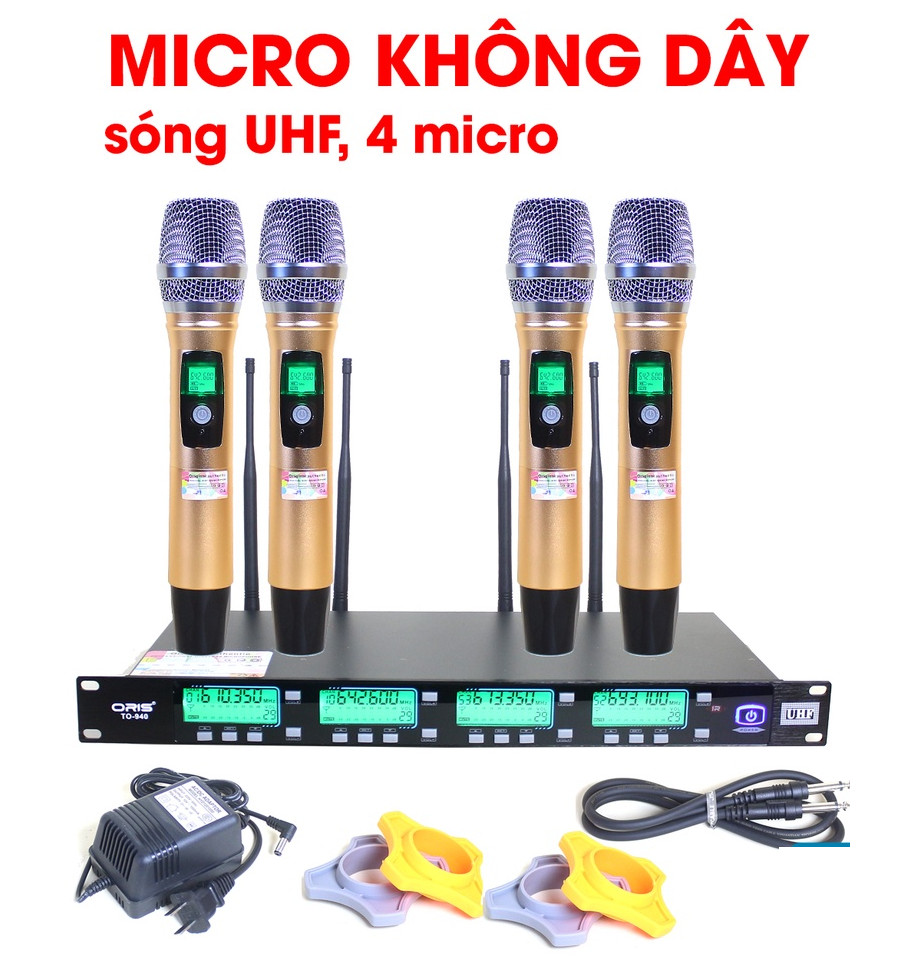 Micro hộp sóng cao cấp không dây chính hãng ORIS TO-940, 4 Mic karaoke, đầu thu tích hợp Bo xử lý công nghệ cao