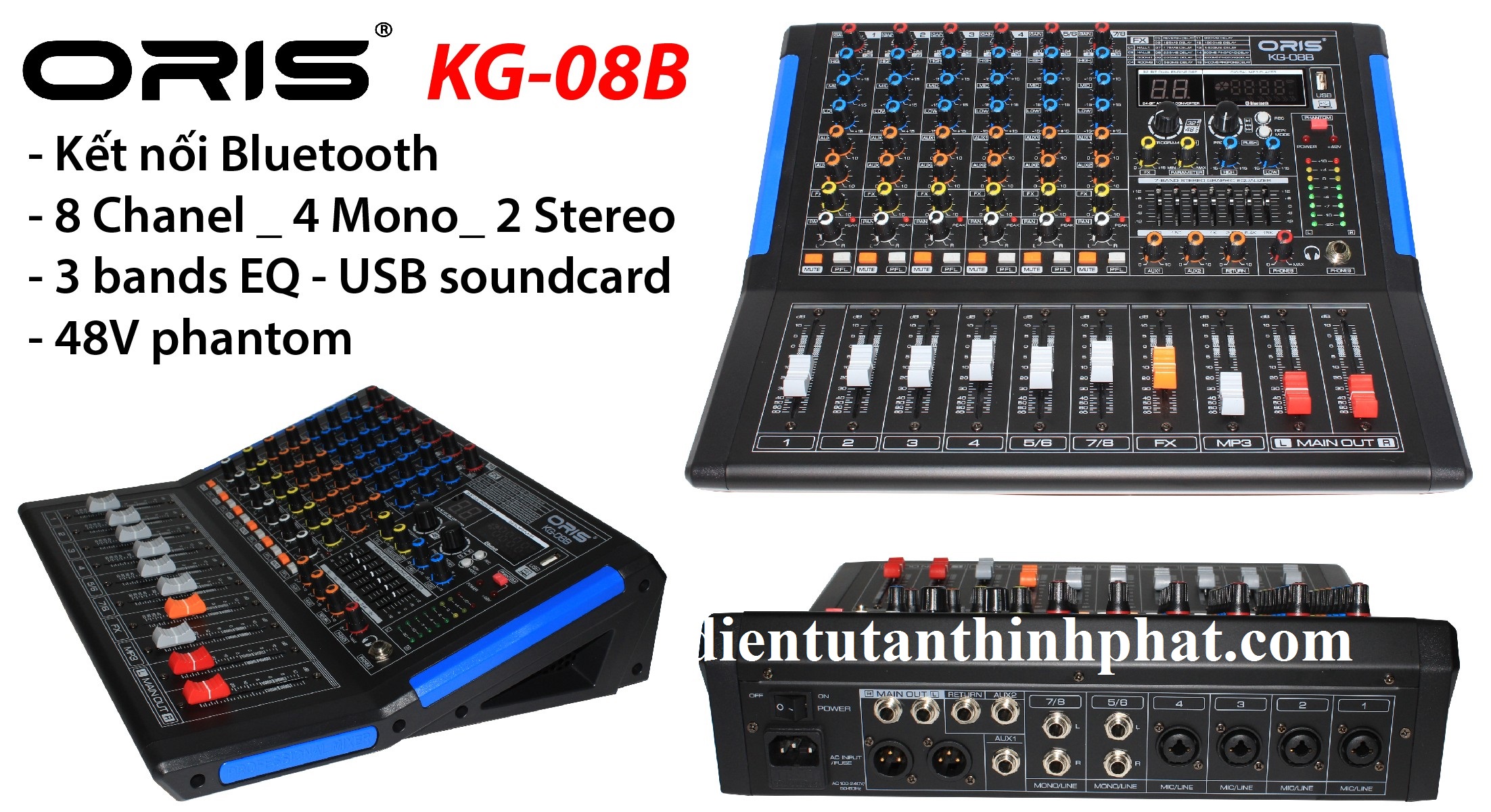 Mixer oris kg-08b cao cấp 8 line giúp nhận diện và xử lý âm thanh 1 cách chuyên nghiệp