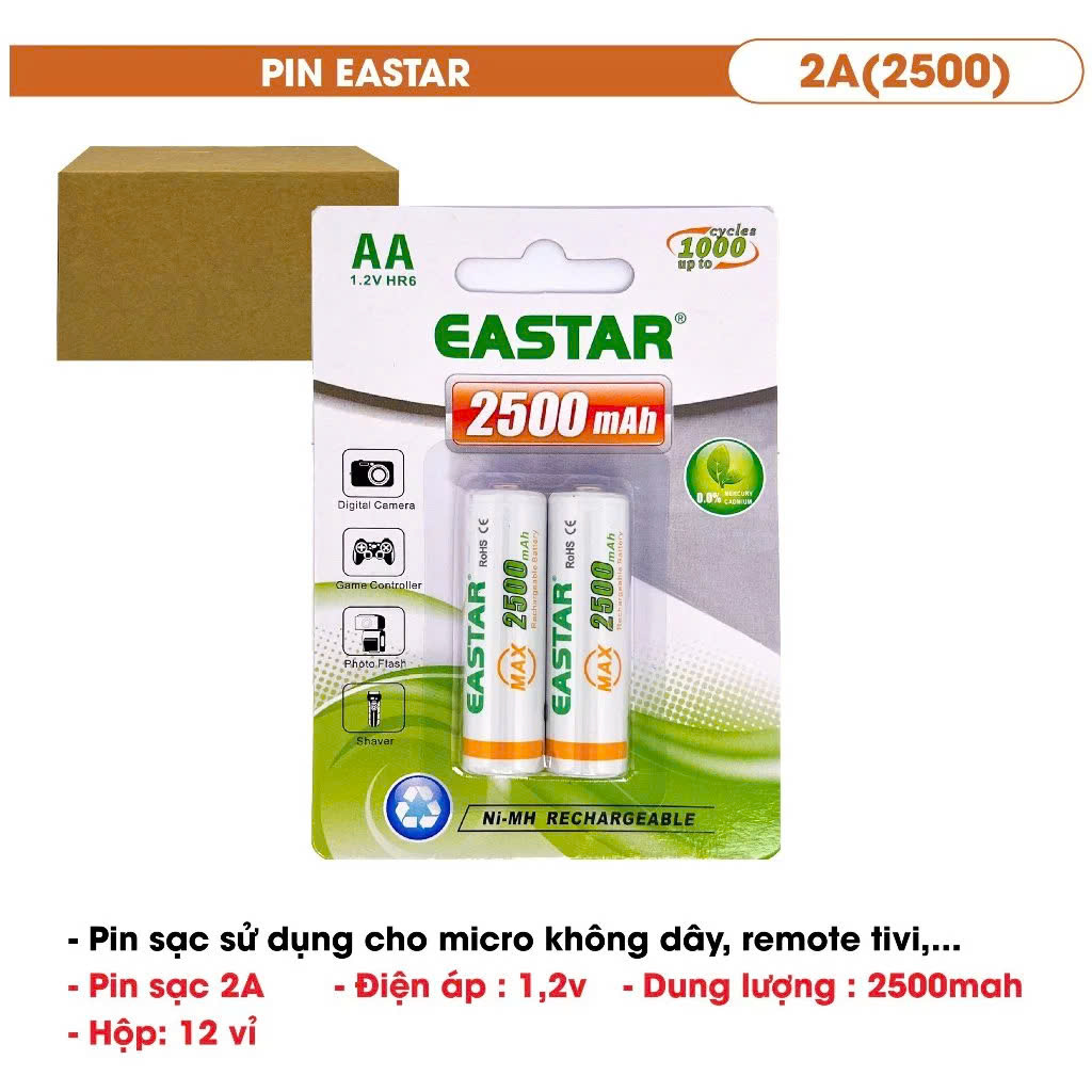 Pin sạc EASTAR cao cấp dung lượng 2500mah điện áp 1.2V loại 2A