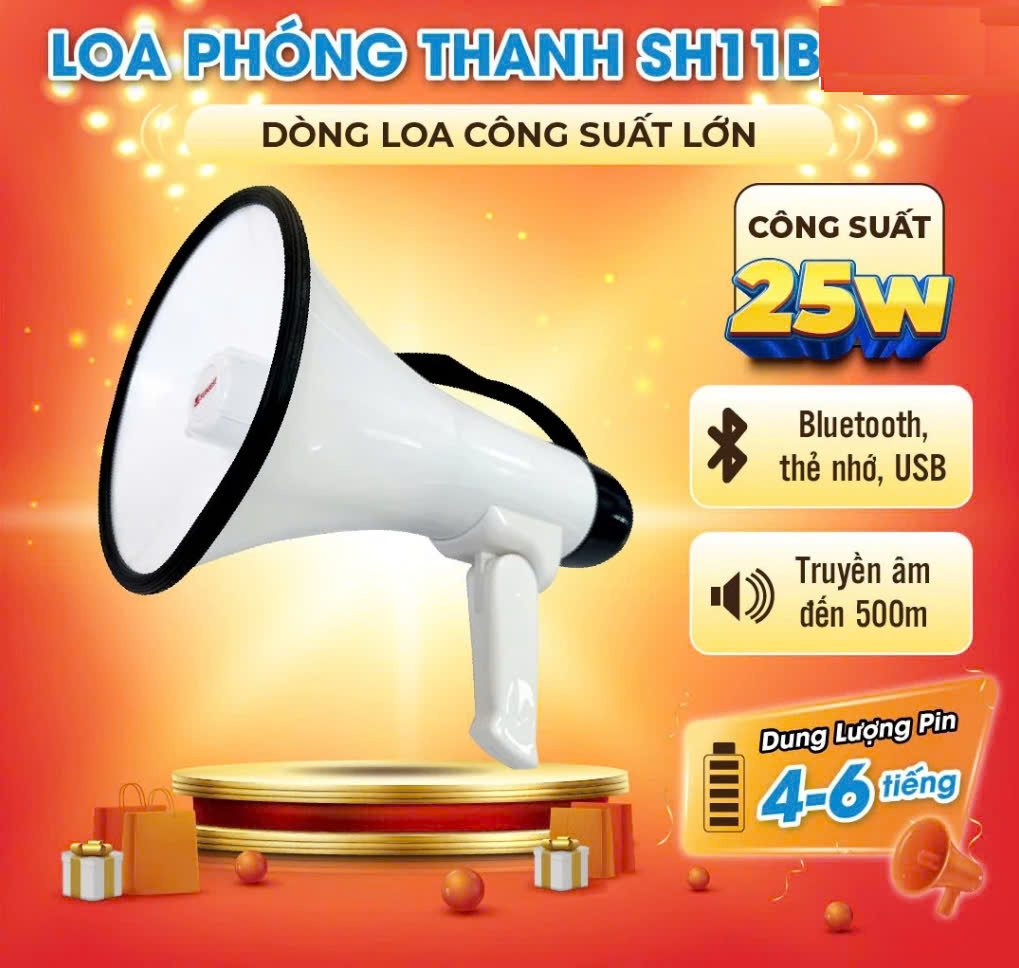 Loa phóng thanh cầm tay sunrise SH11B có kèm pin sạc điện , thu tiếng phát lại, có bluetooth