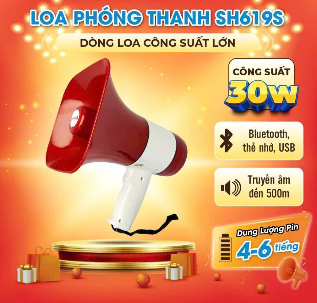 Loa phóng thanh công suất lớn 30W chính hãng Sunrise 619S-MP3 Loa rao hàng cầm tay, ghi âm rao bán hàng