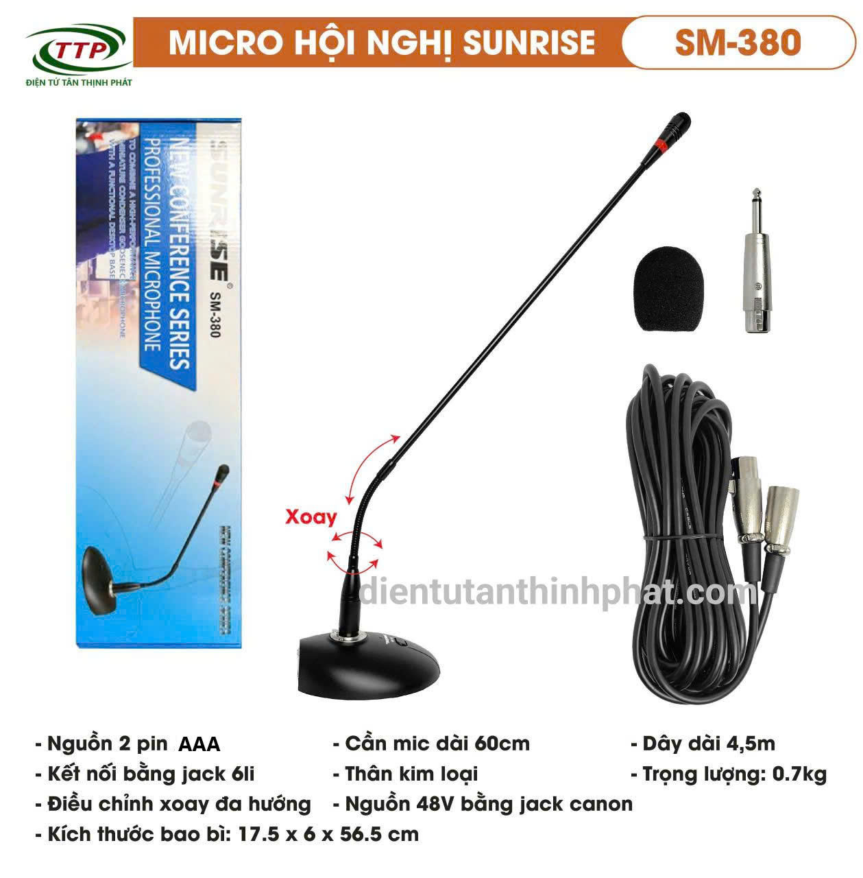 Micro hội nghị, cổ ngỗng có dây sunrise sm-380 cần micro dài 56 cm