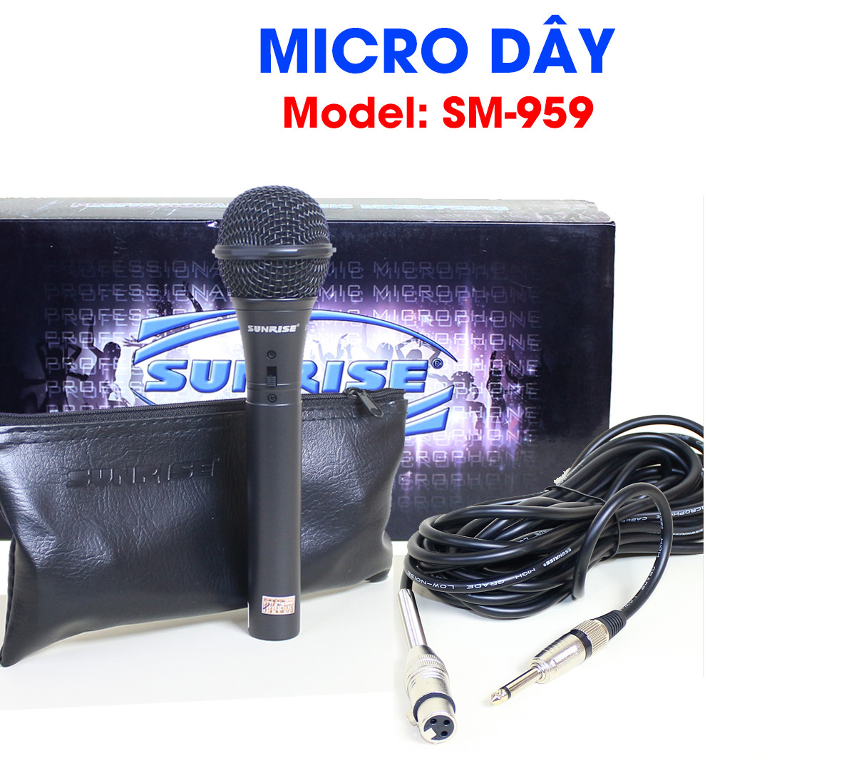 Micro karaoke có dây chính hãng Sunrise SM-959 hát nhẹ, thu âm hay mic kèm dây zin dài 8m chống gãy chất lượng nhôm bền