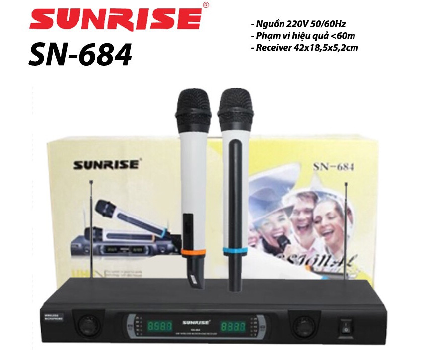 Micro không dây chính hãng sunrise SN-684 sử dụng sóng UHF, Mic karaoke chất lượng cao chống hú chống nhiễu