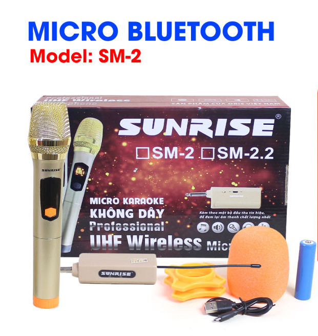 Micro không dây karaoke Sunrise SM-2 mic không dây sóng UHF chống hú, hút giọng sử dụng cho loa kéo, amply