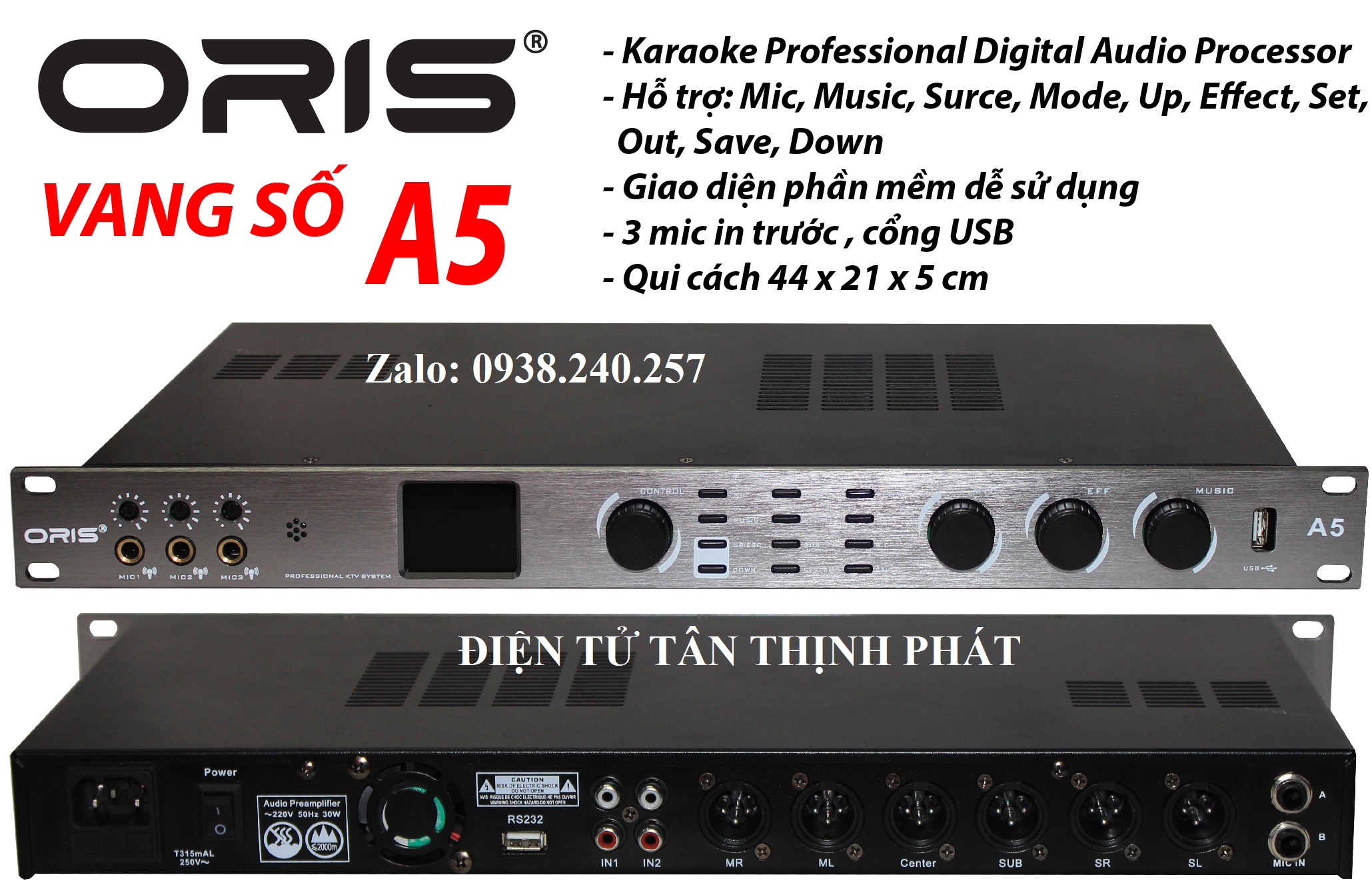 Vang số cao cấp chính hãng ORIS A5 chống hú rít tốt, khả năng xử lý âm thanh chính xác và chi tiết nhất đến từng dải tần
