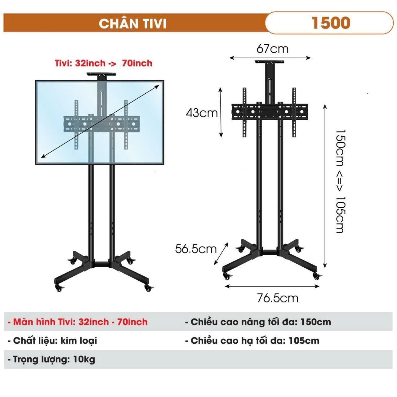 Chân tivi mẫu 1500 cao 150cm