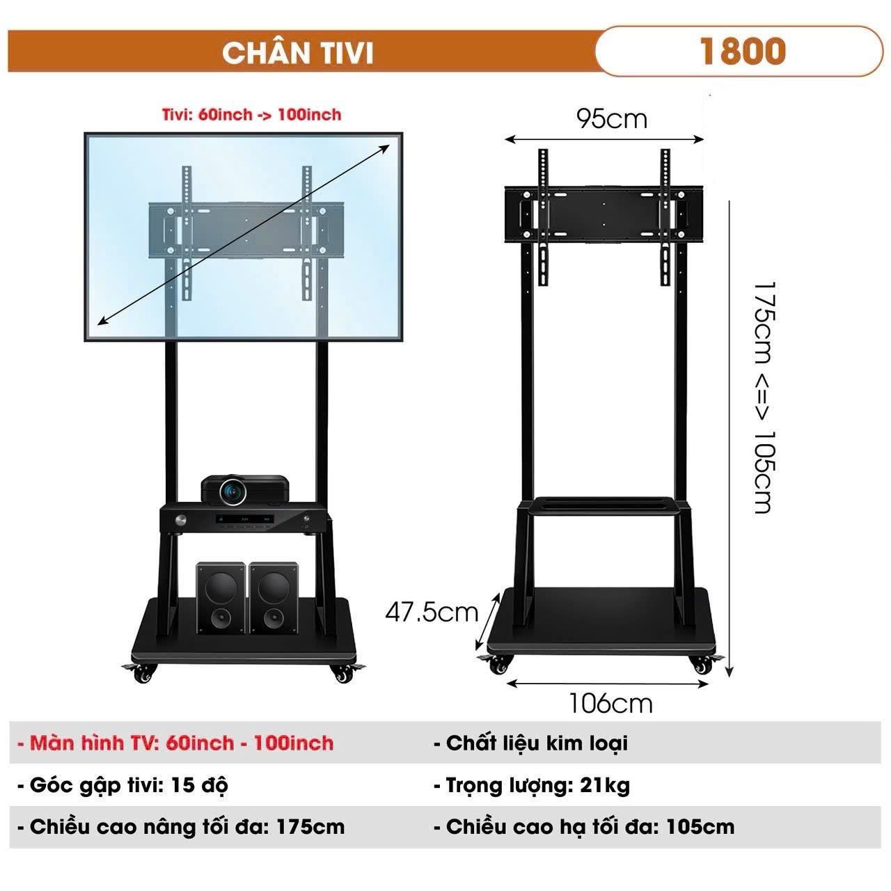 Chân tivi mẫu 1800 cao 175cm