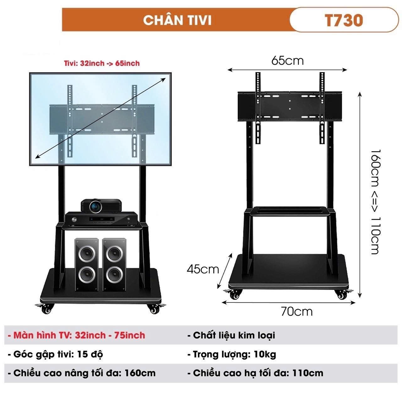 Chân tivi mẫu T730 cao 160cm