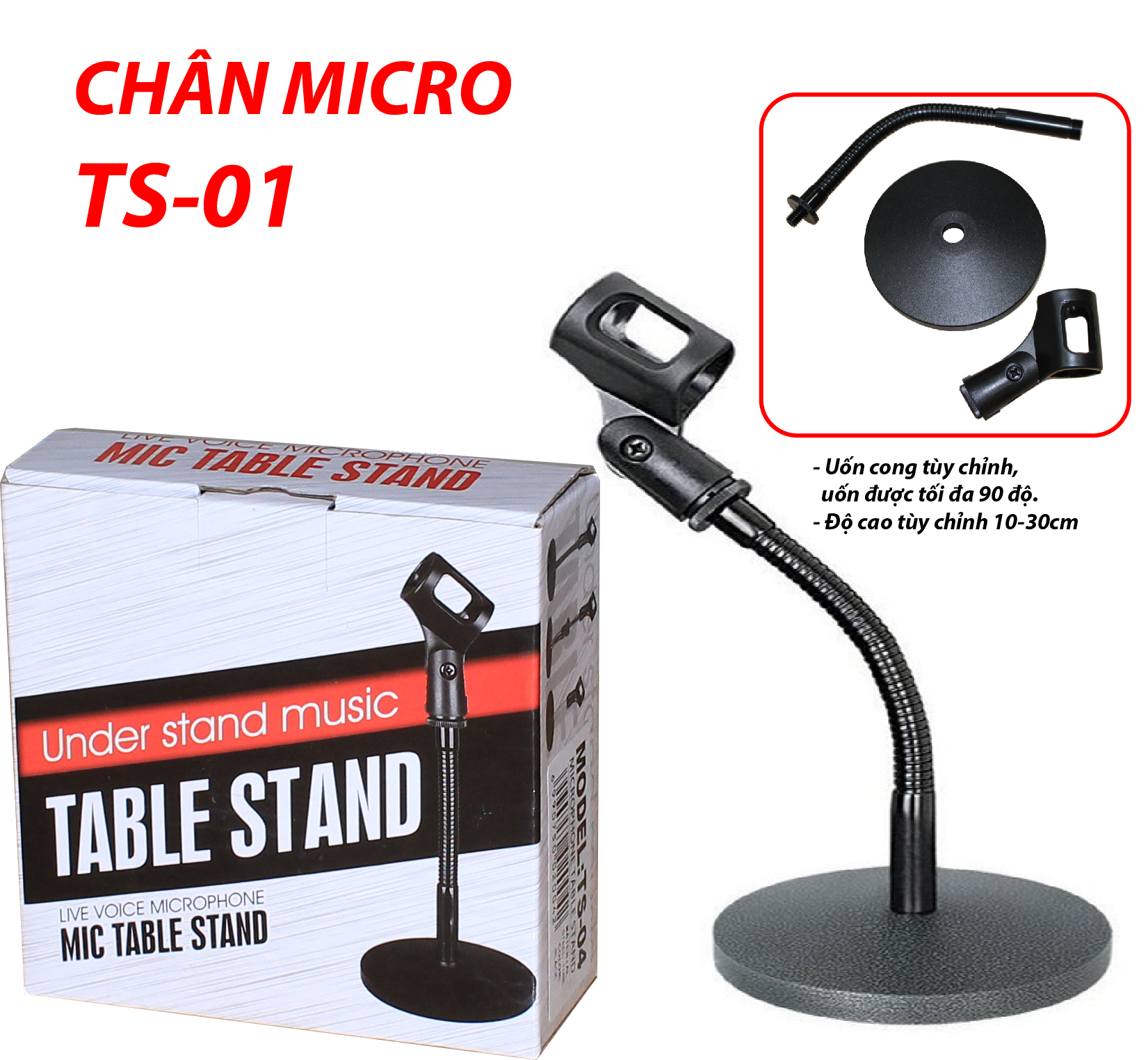 Chân micro để bàn TS-01 bằng kim loại dẻo, uốn cong dùng làm việc các cuộc họp, bài giảng, video trò chuyện 