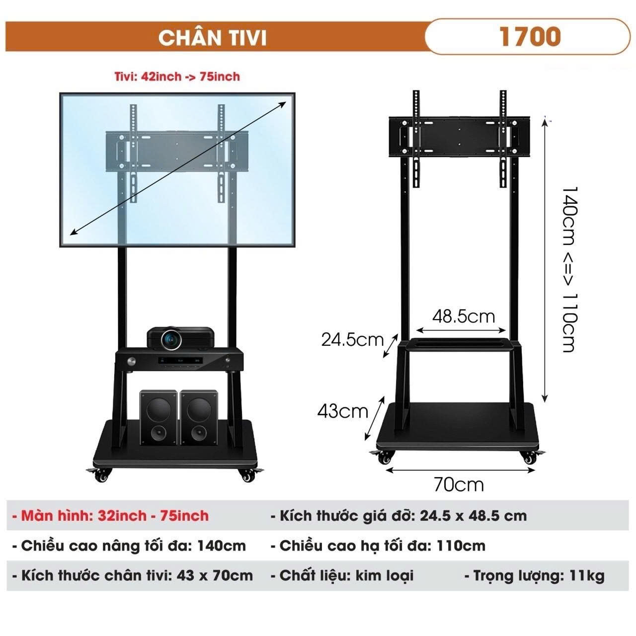 Chân tivi mẫu 1700 cao 140cm