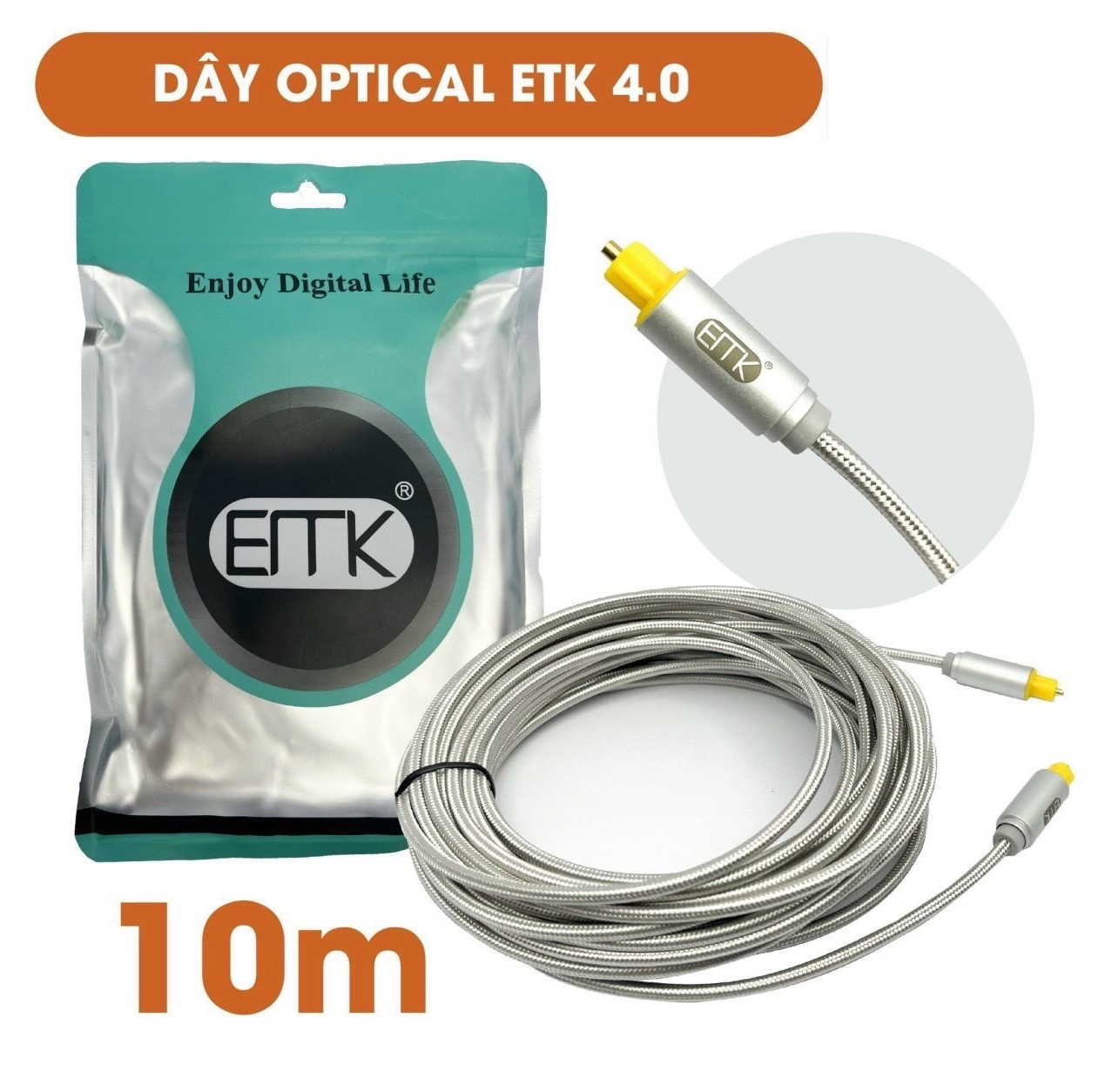 Cáp Optical ETK 4.0 Zin dài 10m, Dây Audio quang Optical đường truyền chất lượng cao