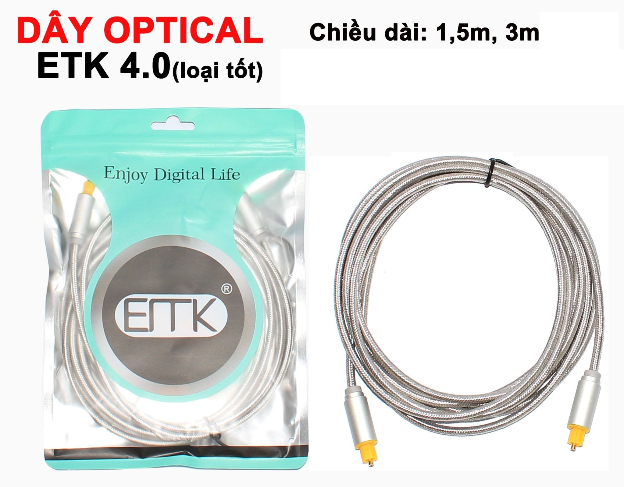 Dây Optical ETK 4.0 loại tốt dài từ 1.5m đến 5m, Cáp Audio quang Optical đường truyền chất lượng cao