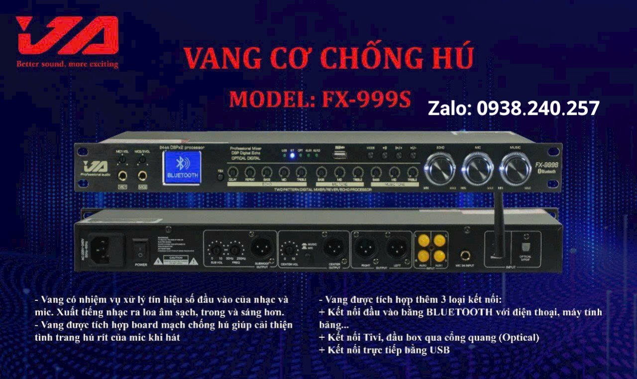 Vang cơ JA FX-999S có bluetooth và cổng quang optical, usb chống hú tốt hàng chính hãng 