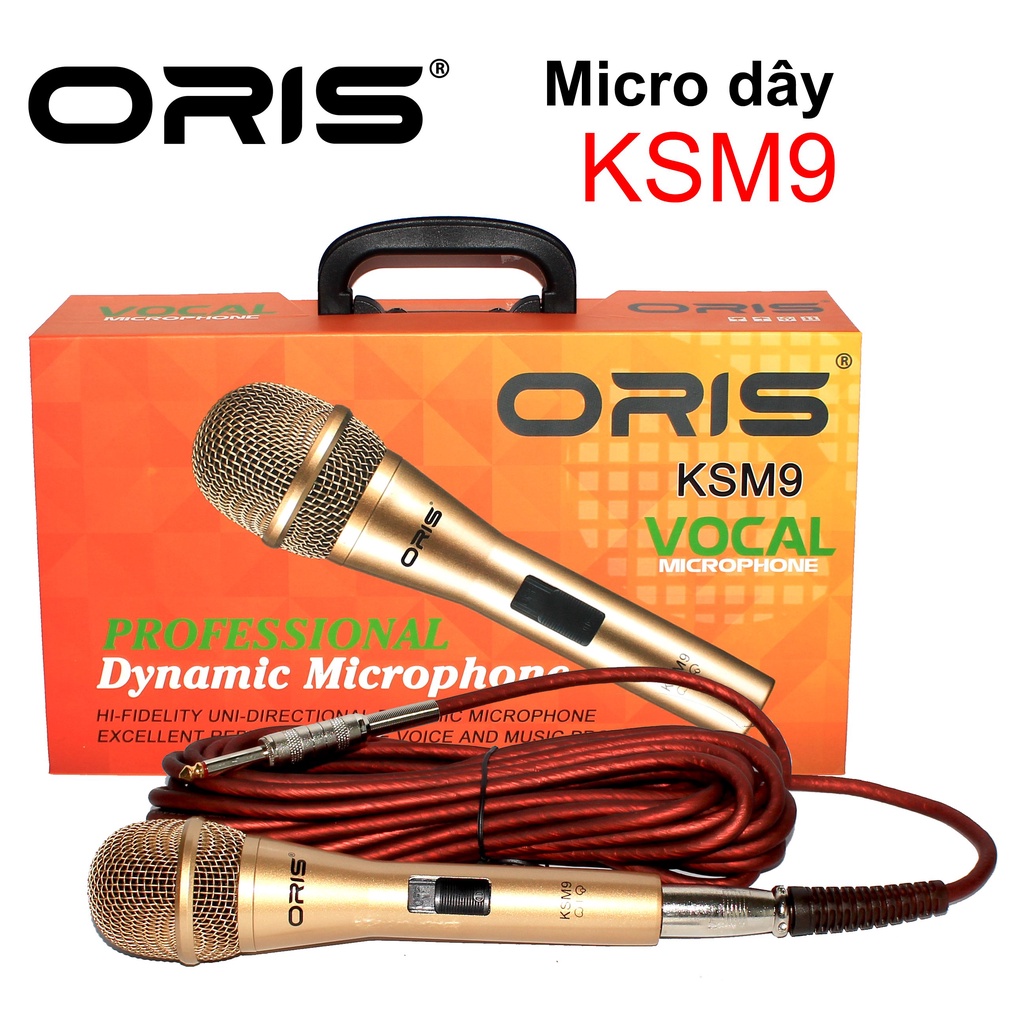 Micro karaoke có dây chính hãng ORIS KSM9 hát nhẹ, hút giọng, mic kèm dây zin dài 8m chống gãy bền bỉ