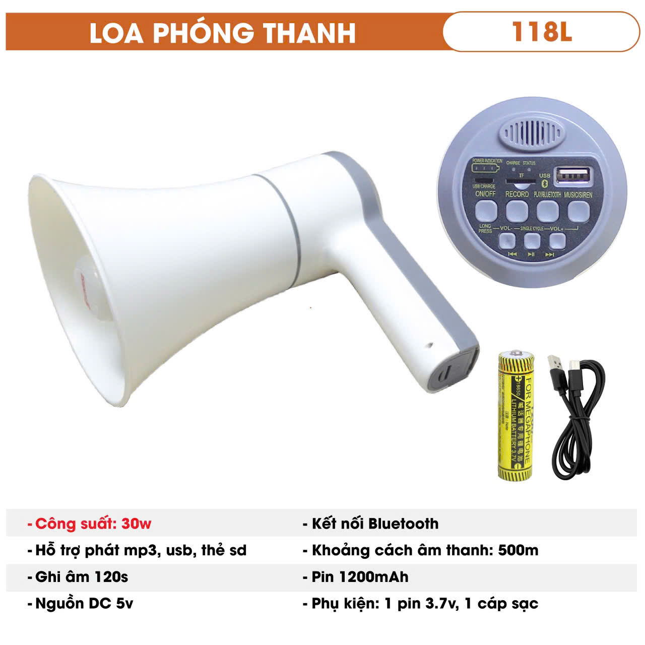 Loa phóng thanh cầm tay sunrise 118L công suất lớn 30w
