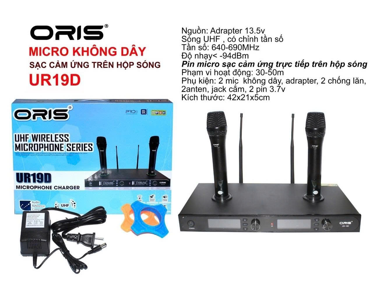 Micro không dây karaoke hộp sóng chính hãng ORIS UR19D, mic hộp sóng chất lượng cao, chống hú, chống nhiễu