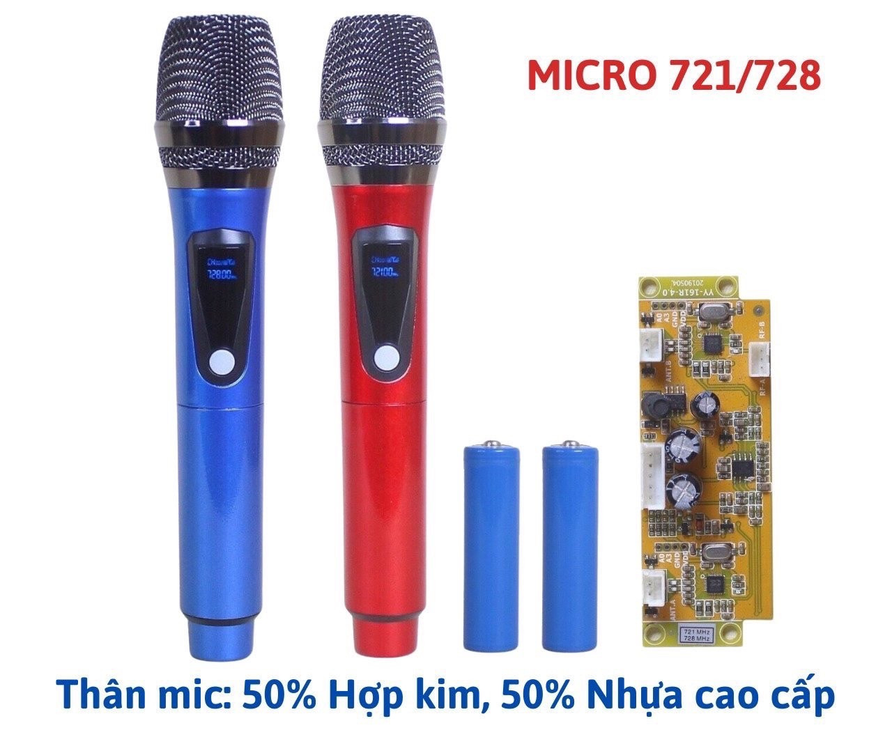 Bộ 2 Micro không dây cho loa kéo sóng UHF tần số 721-728Hz