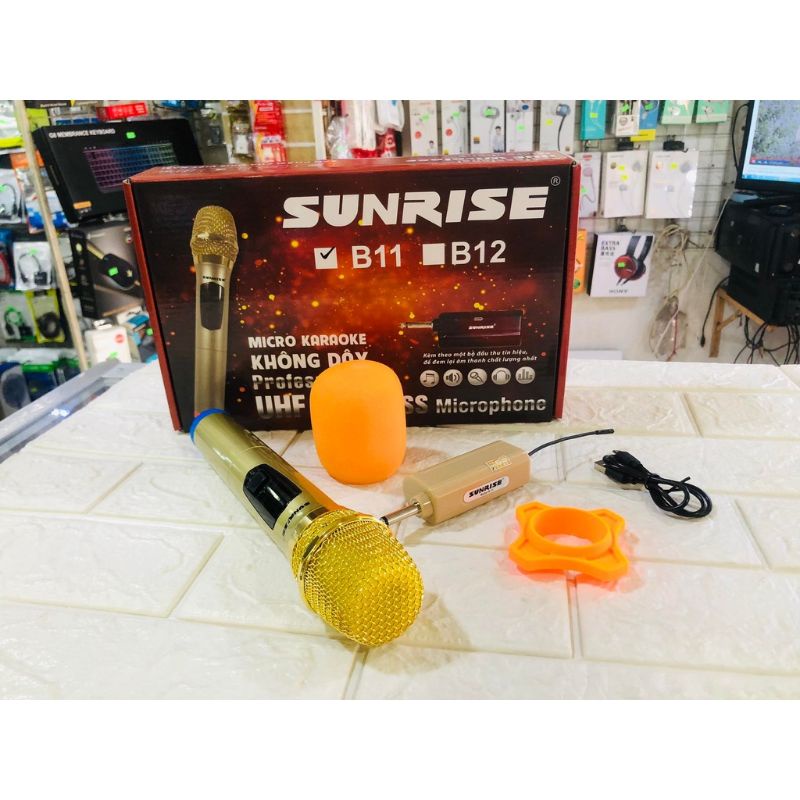 Micro không dây karaoke sunrise B11 đa năng sử dụng sóng UHF, chống hú, độ nhạy cao