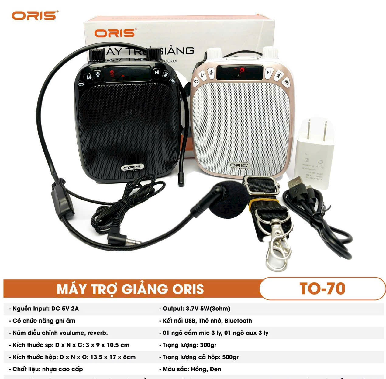 Loa máy trợ giảng không dây chính hãng ORIS TO-70 sóng UHF kèm 2 micro cao cấp chống nhiễu chống hú tốt