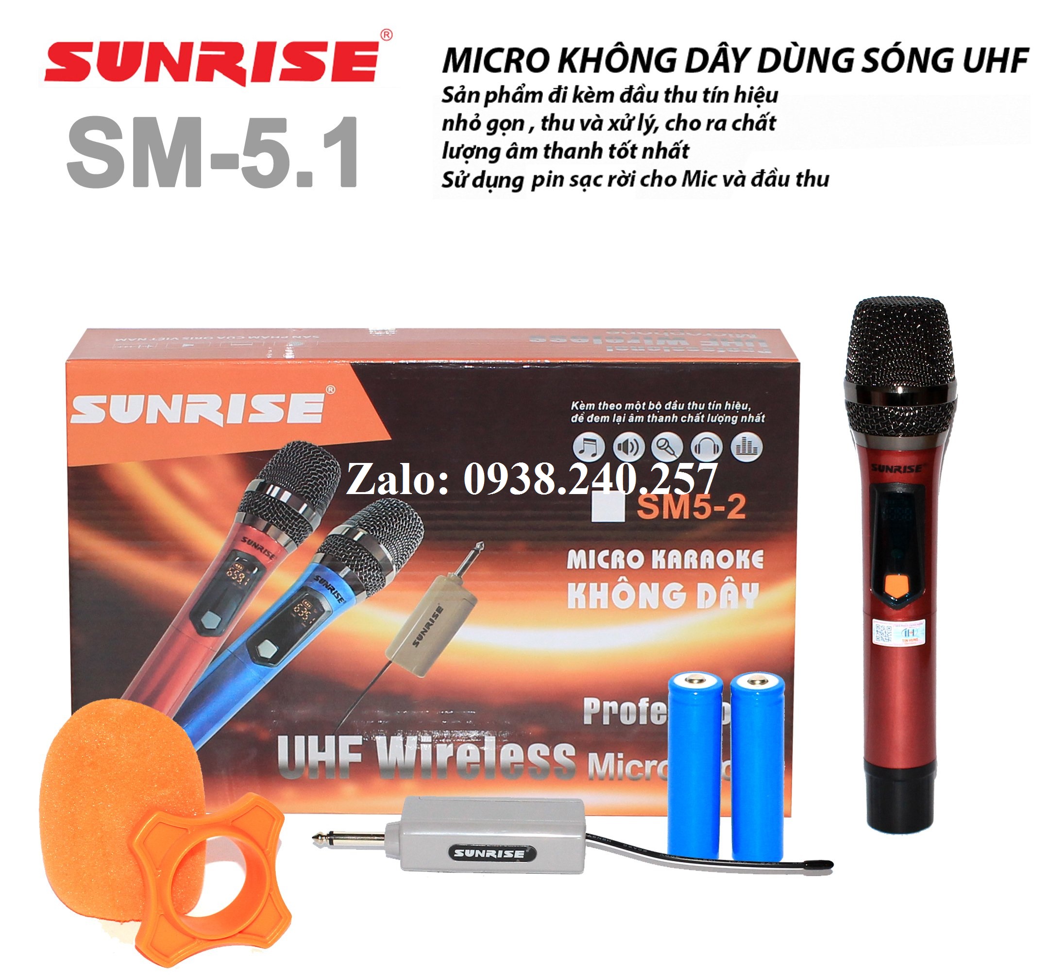 Micro không dây sunrise SM-5.1 đa năng sử dụng cho amply, loa kéo...