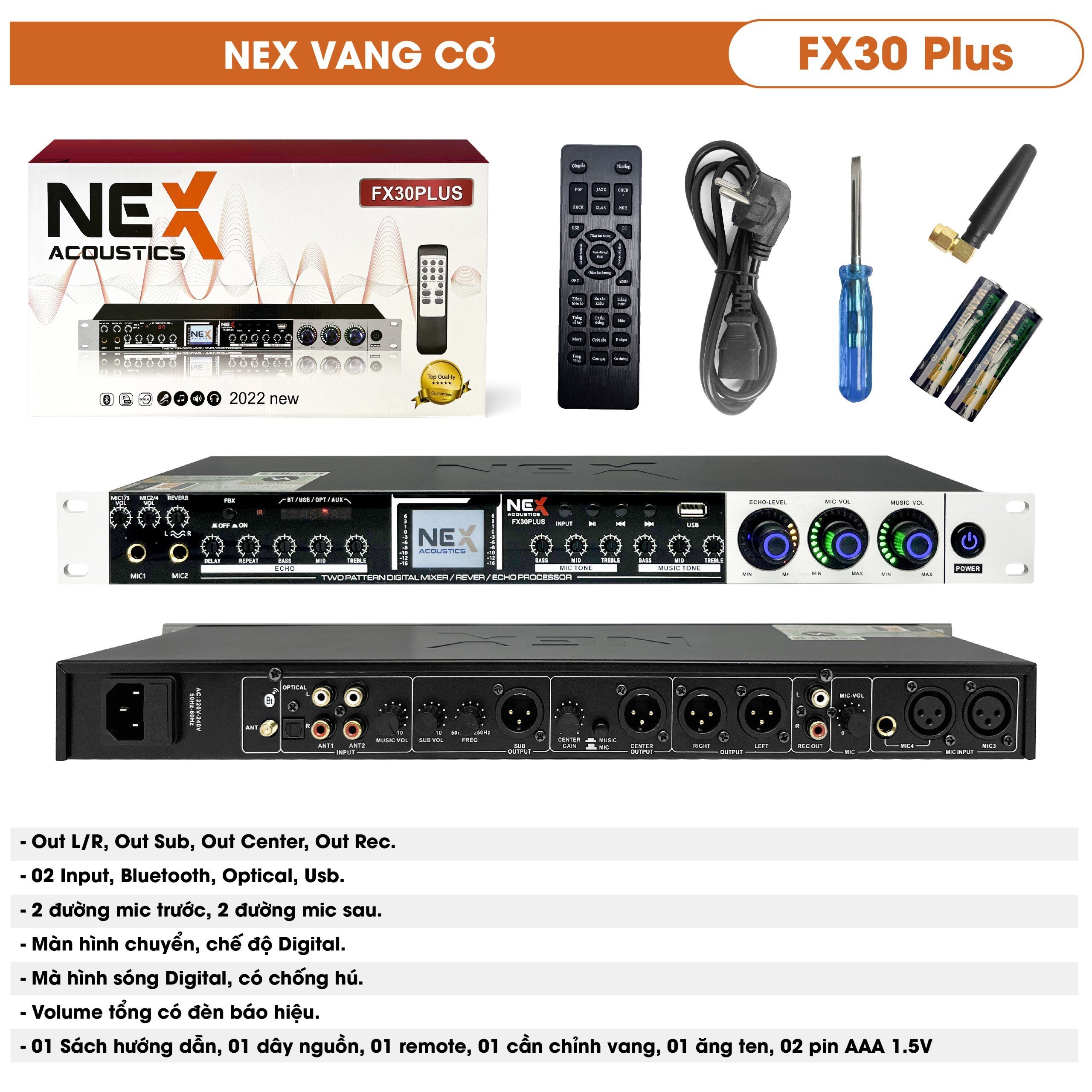 Vang karaoke cao cấp NEX FX30PLUS có bluetooth và optical, usb 