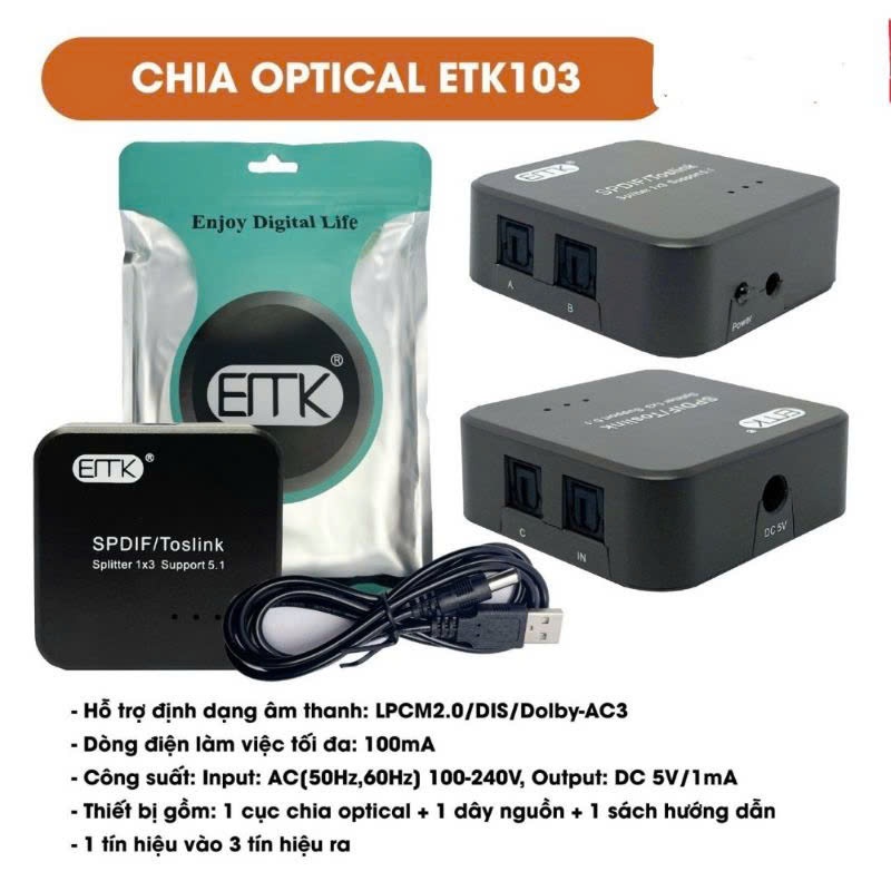Bộ chia optical ETK103 1 tín hiệu vào 3 tín hiệu ra
