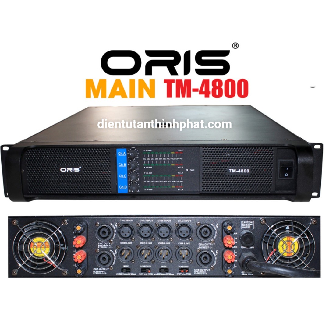 Cục đẩy công suất 48 sò, Main 4 kênh mỗi kênh 800W ORIS TM-4800, cục đẩy main chính hãng