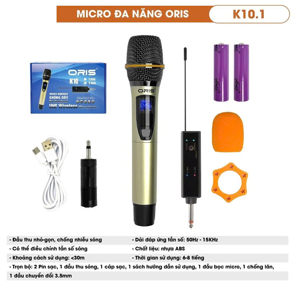 Micro đa năng không dây chính hãng K10.1, mic đa năng sóng UHF chống hú, độ nhạy cao cho loa kéo, amply, mixer