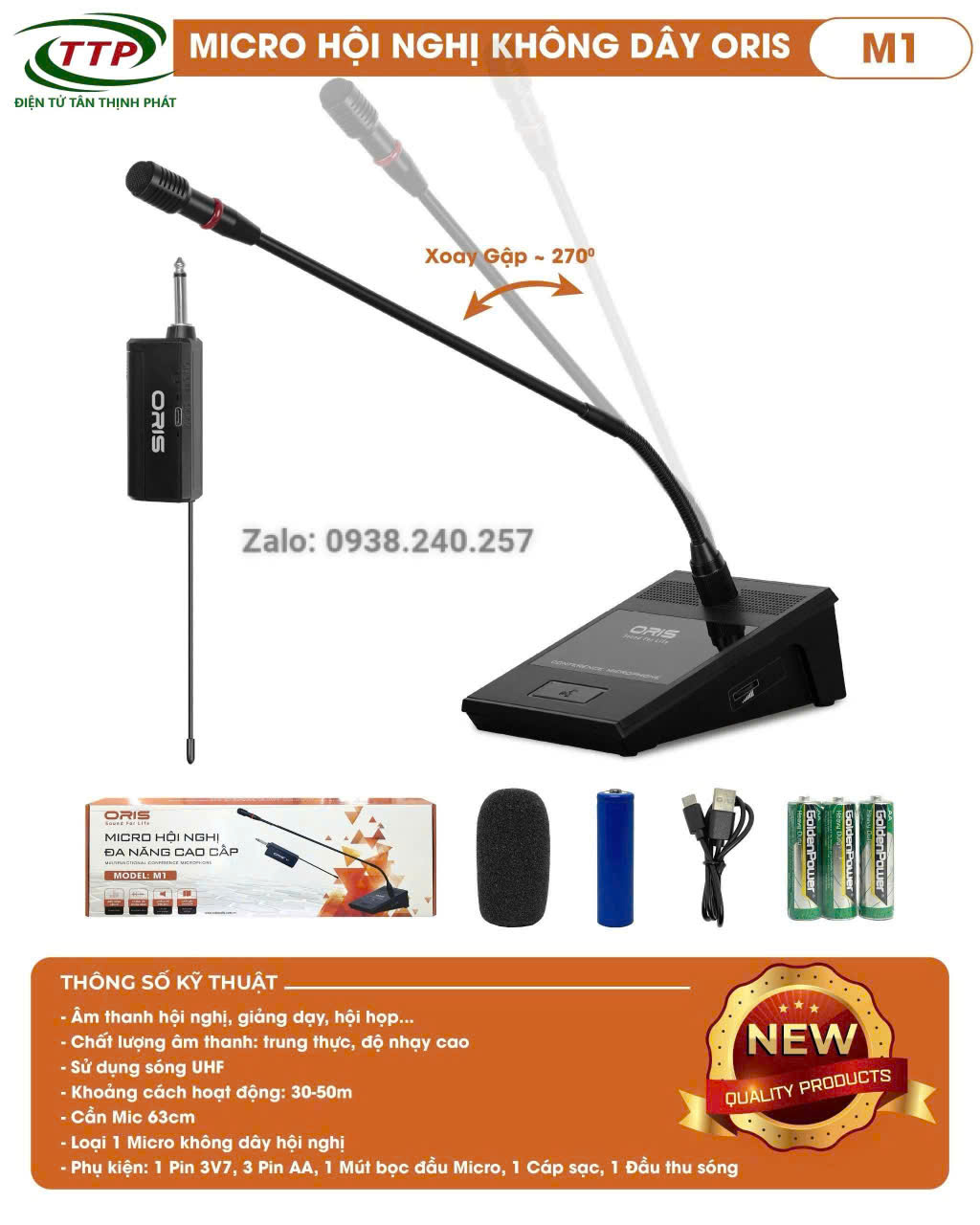 Micro hội nghị không dây chính hãng oris M1, Bộ 01 mic cổ ngỗng sử dụng cho phòng họp hội trường chuyên nghiệp 