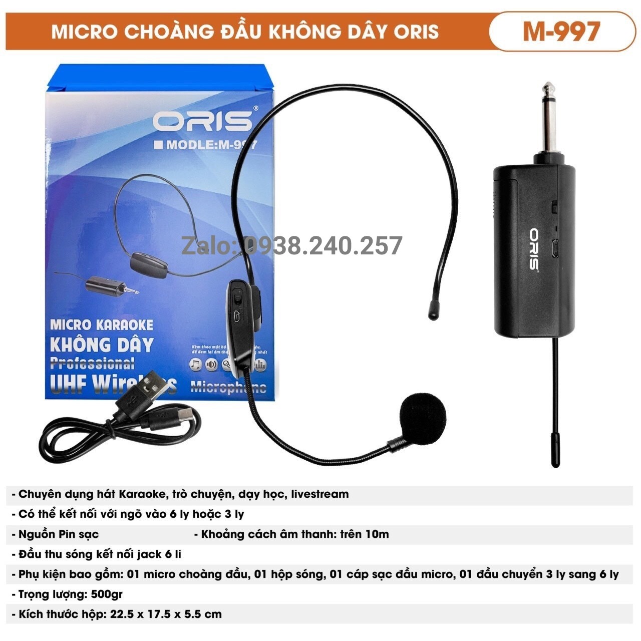 Micro không dây choàng đầu, đeo tai oris M-997 dùng hát karaoke, quay video, giảng dạy