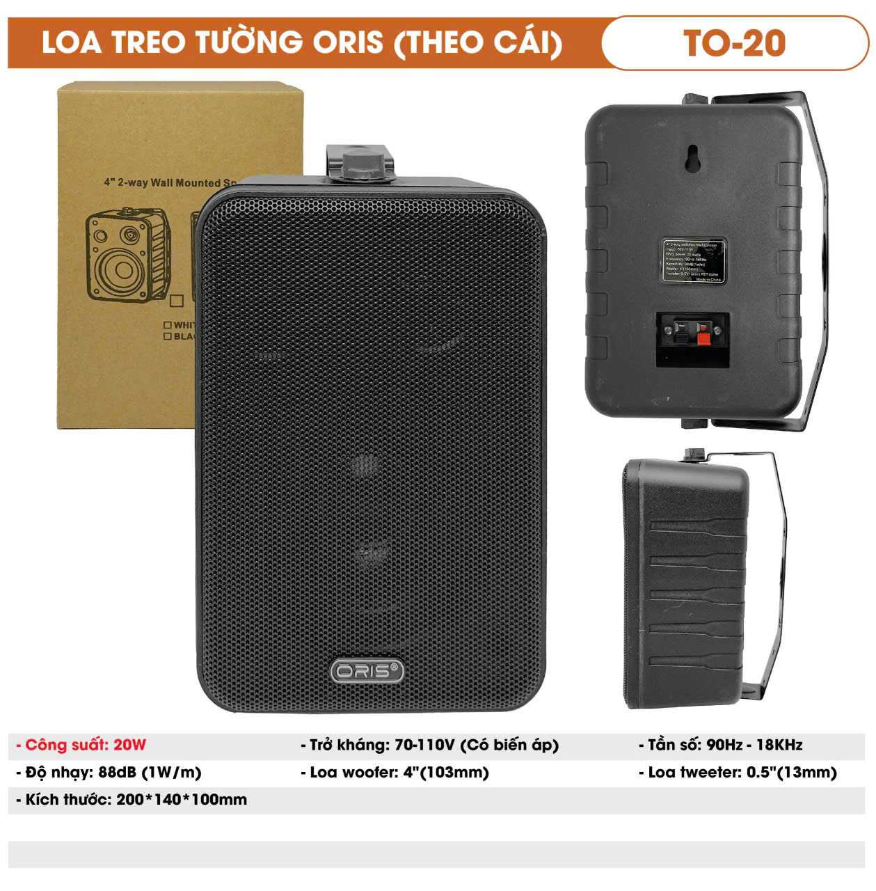 Loa Treo Tường chính hãng Oris TO 20, công suất 20W, Chuyên Dụng Cho Quán Cafe, Nhà Hàng, Salon Tóc, Viện Thẩm Mỹ, Lớp học, bảo hành 12 tháng