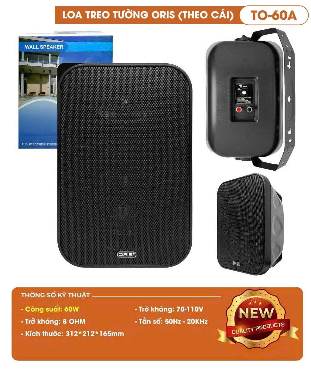 Loa Treo Tường chính hãng Oris TO 60A, công suất 60W Chuyên Dụng Cho Quán Cafe, Nhà Hàng, Salon Tóc,Viện Thẩm Mỹ